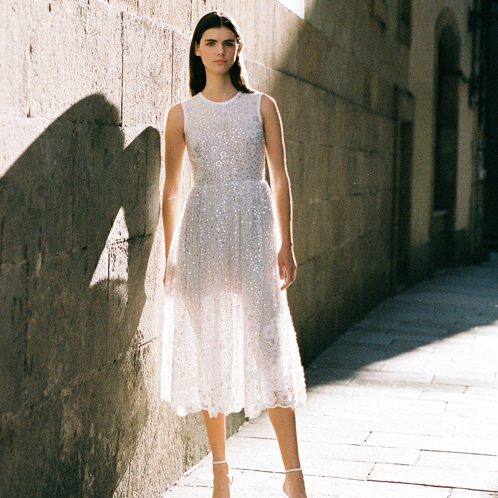 Self-Portrait White Beaded Sequin Midi Dress, Brand New Without Tags, Never Worn